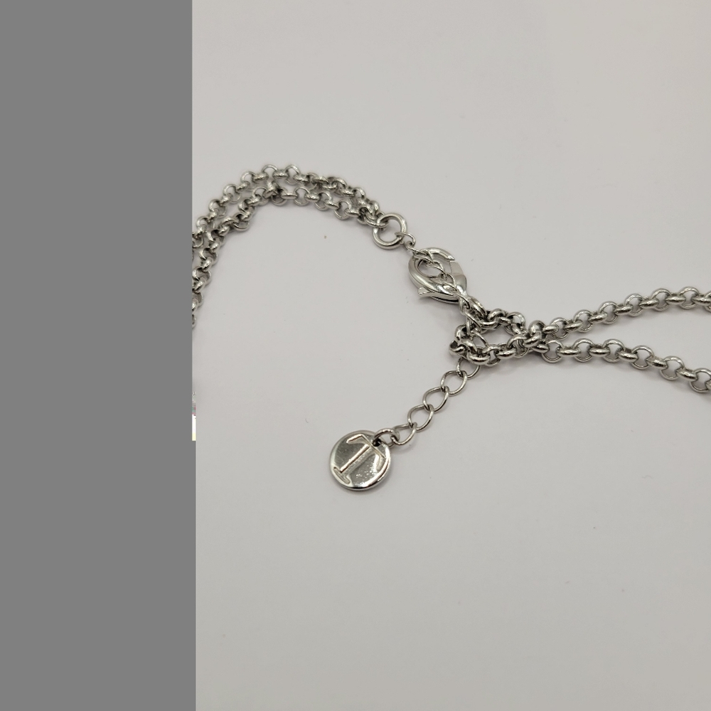 Talbots double strand silver heavy oval bead necklace bezel set clear rhinestone - Picture 2 of 11
